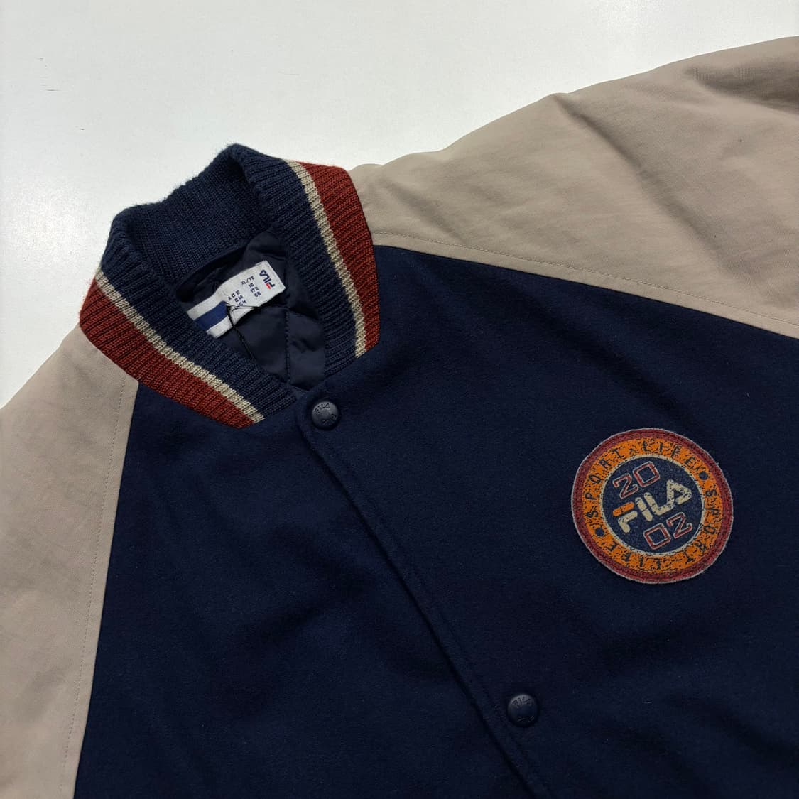 [XL] 00s FILA 휠라 필라 바시티 자켓 네이비 베이지 D139 상품이미지3