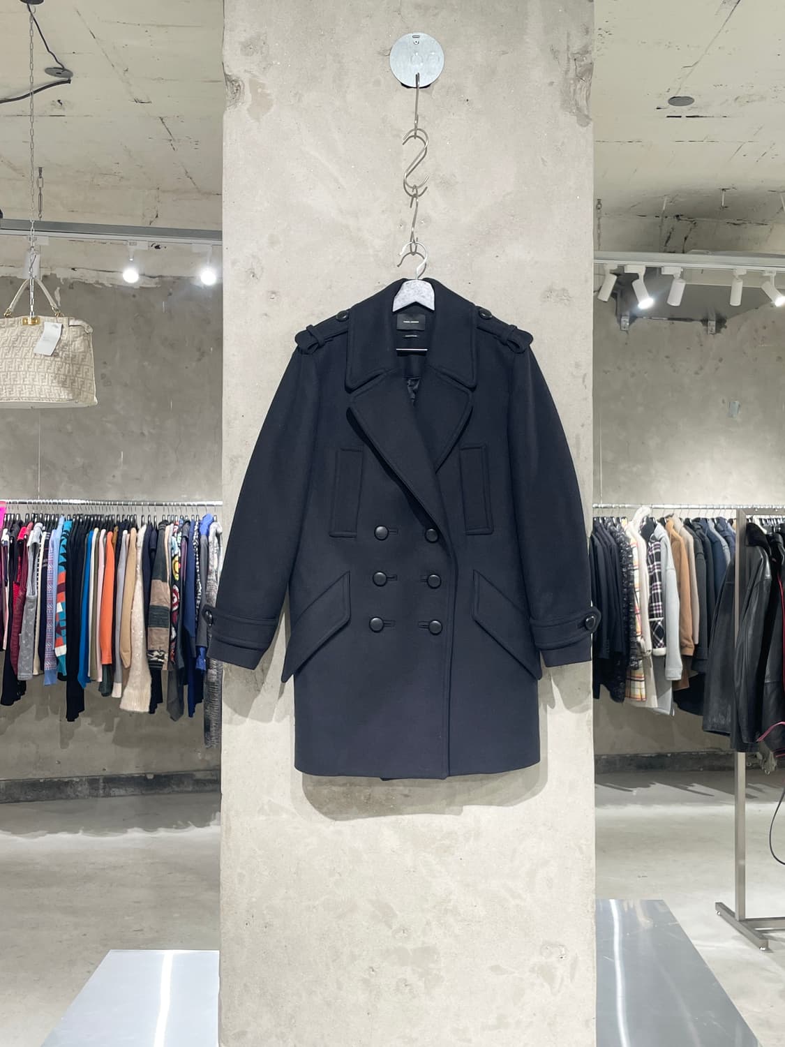 이자벨 마랑 블랙 더블 브레스티드 울 피코트 상품이미지1