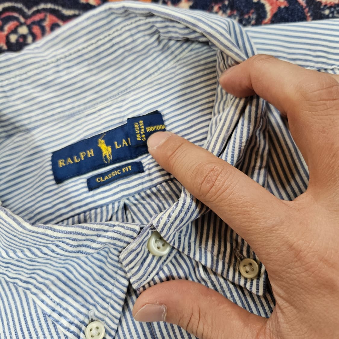 랄프로렌 클레식핏 버튼다운 스트라이프 반팔 셔츠 L 상품이미지6