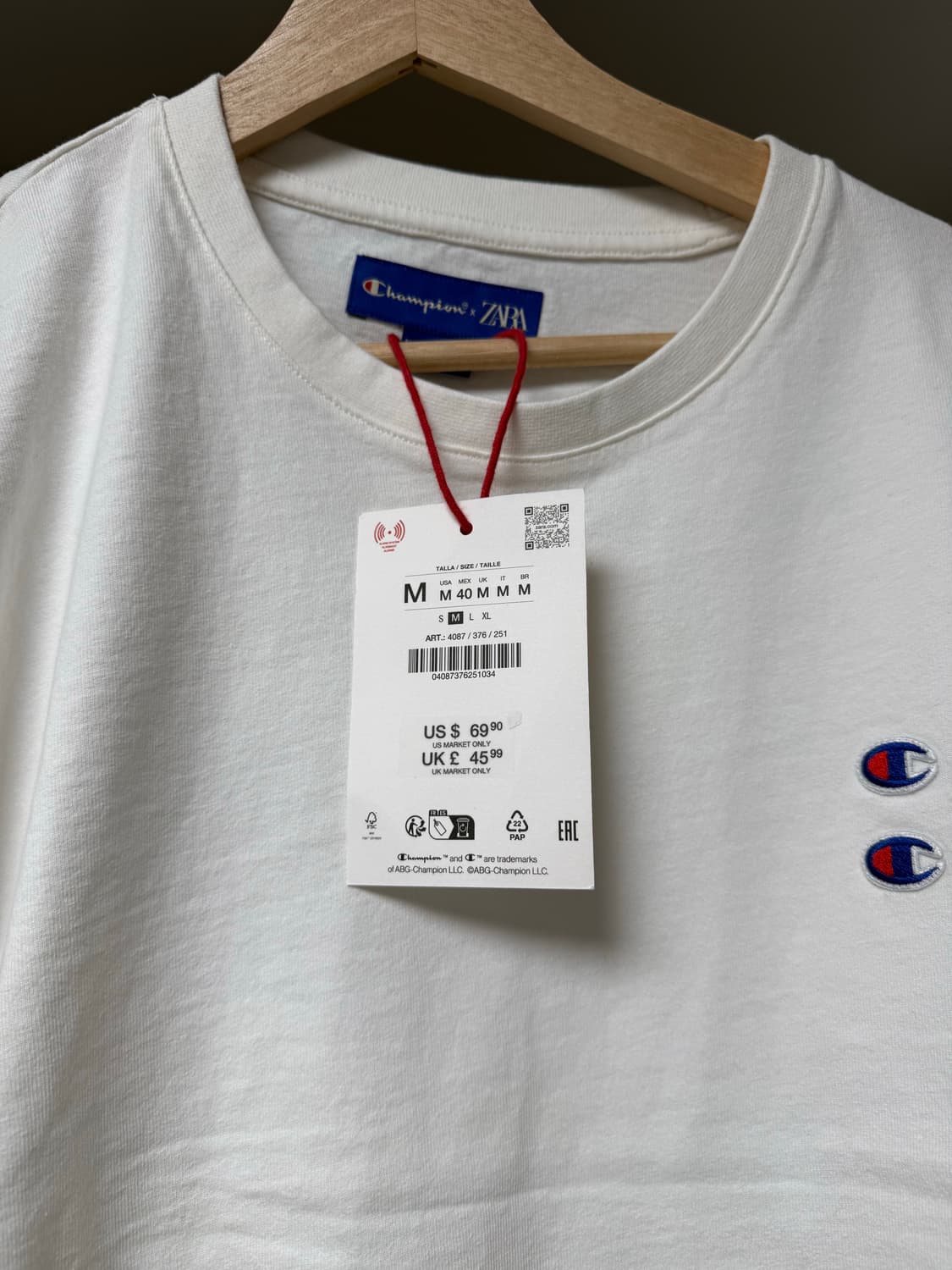 챔피온 X 자라 콜라보 긴팔 티셔츠 M 새상품 (100사이즈) 상품이미지4