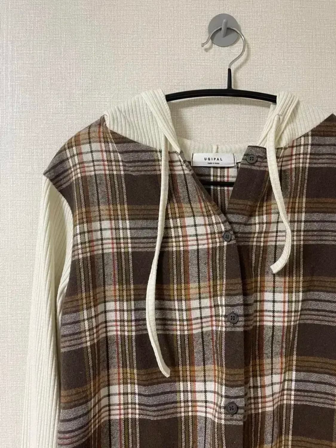 브라운 체크 셔츠 후드 가디건 상품이미지2