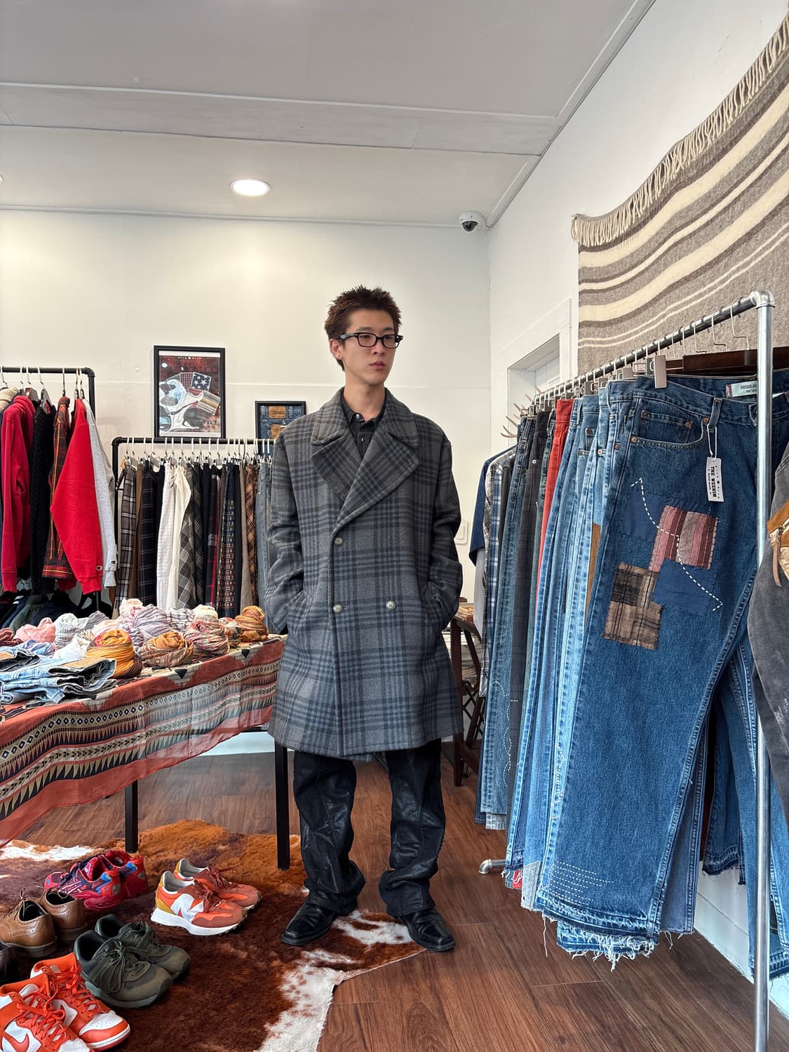 90's 조르지오 알마니 더블블레스티드 체크 코트 상품이미지1