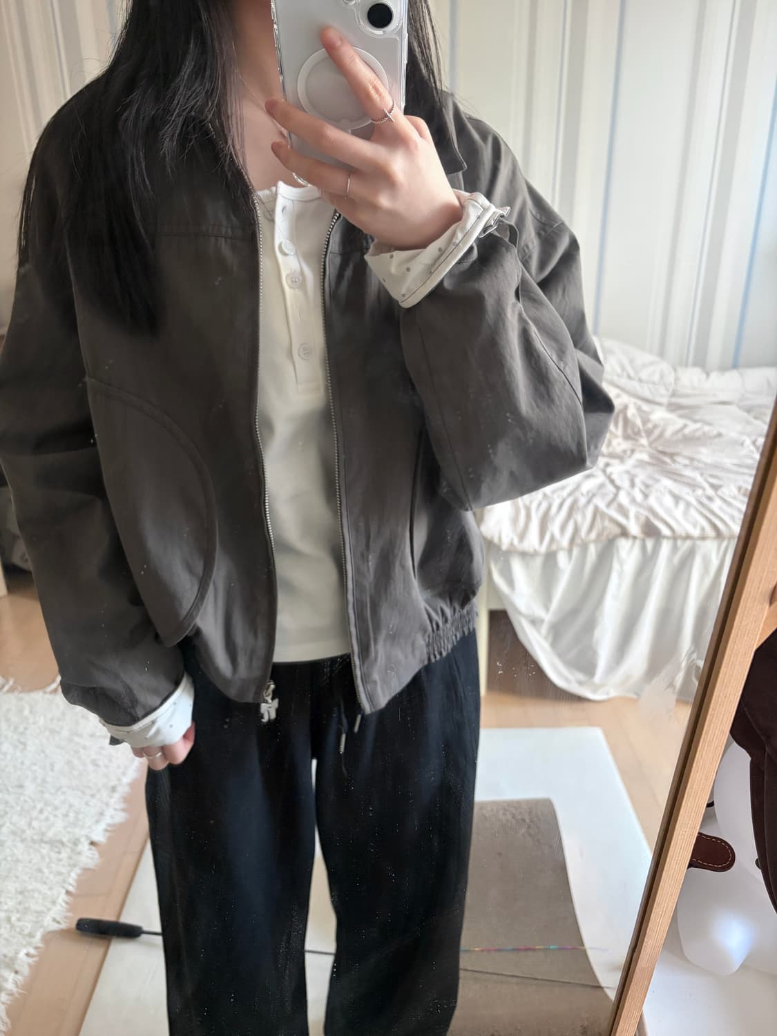 착샷) 디얼마이키코  자켓 블루종 야상 차콜브라운 상품이미지2