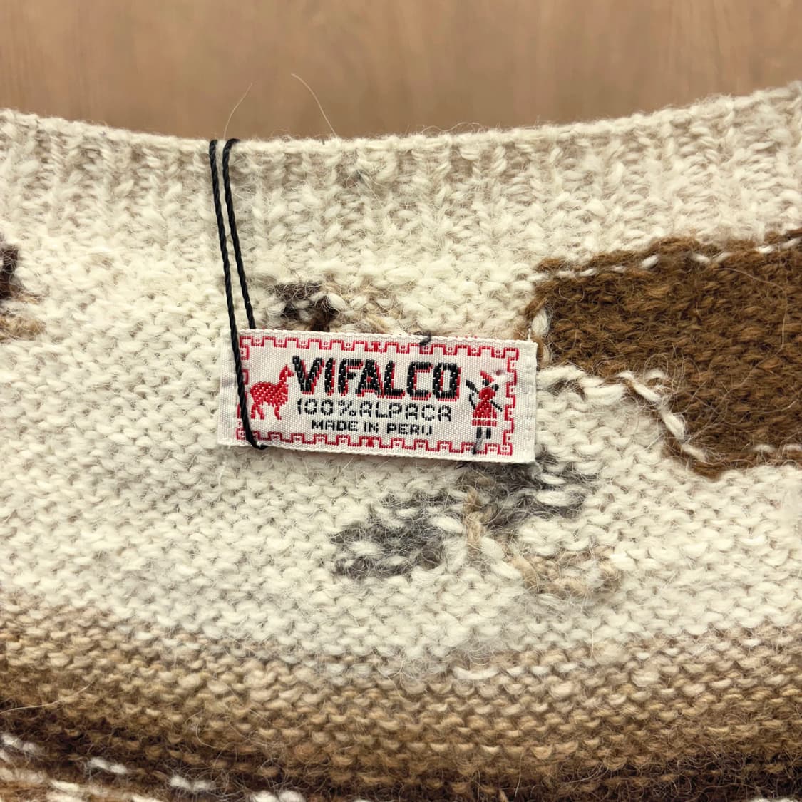 빈티지 브이넥 알파카 니트 베스트 안데스 패턴 디테일 브라운 아이보리 상품이미지7