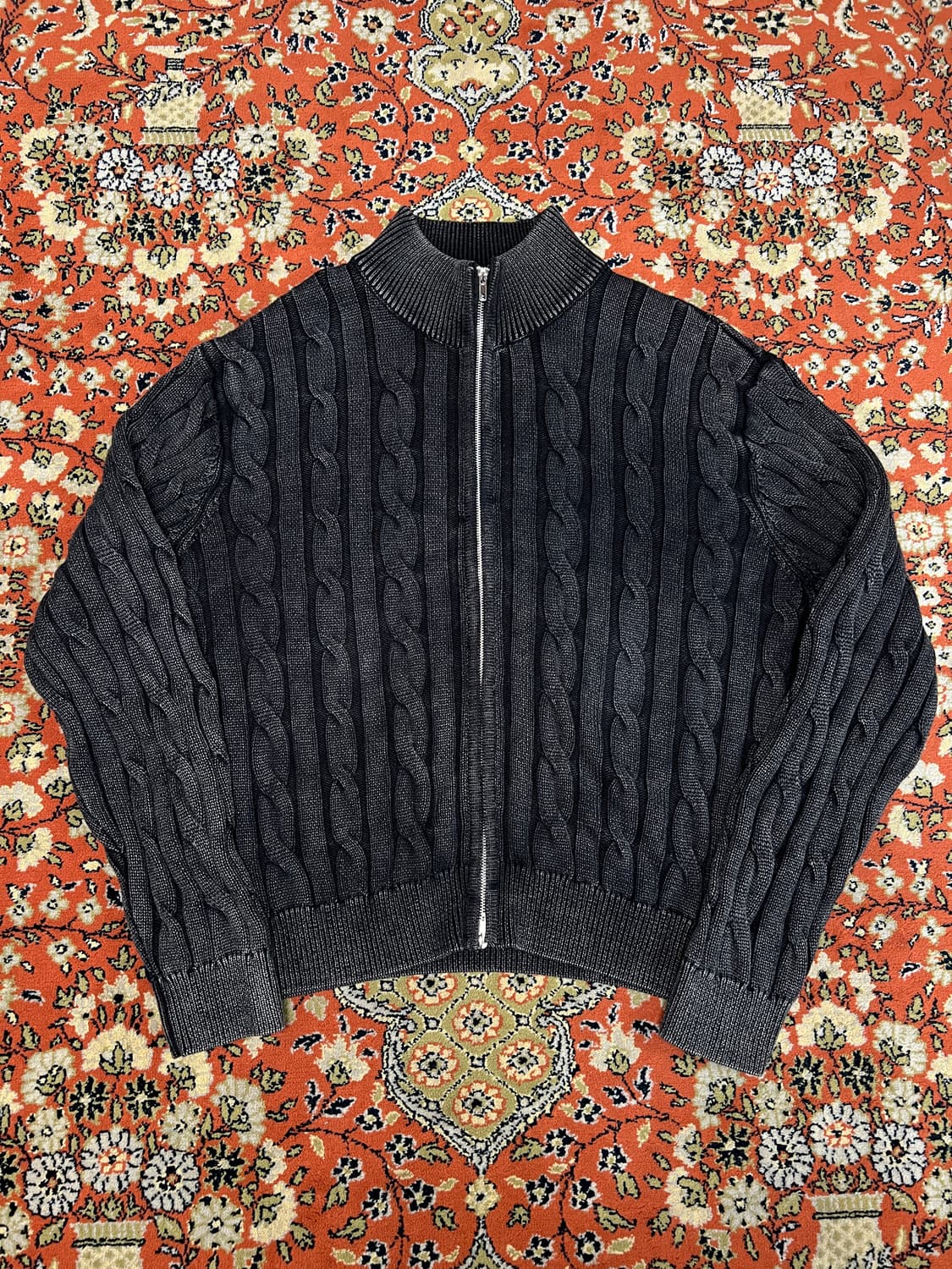 [XL] 트릴리온 빈티지 케이블 니트 집업 차콜 상품이미지1