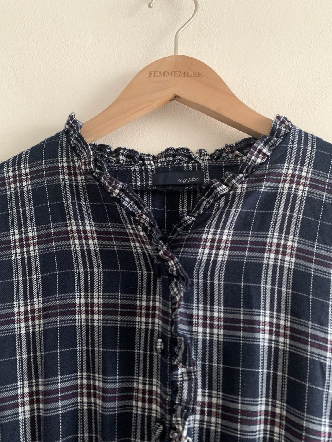 Check Frill Ribbon Dress(Navy) 상품이미지4