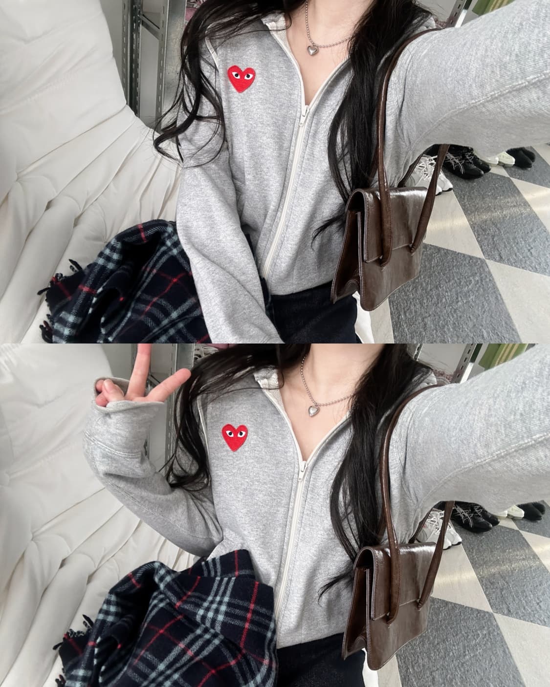 꼼데가르송 레드와펜 멜란지그레이 후드집업  상품이미지4