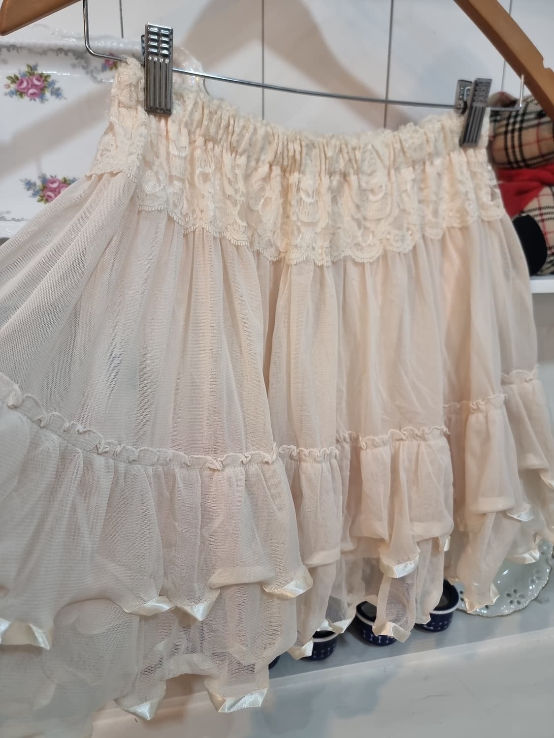 Rosita(로지타) 쉬폰 레이스 티어드 스커트 상품이미지2