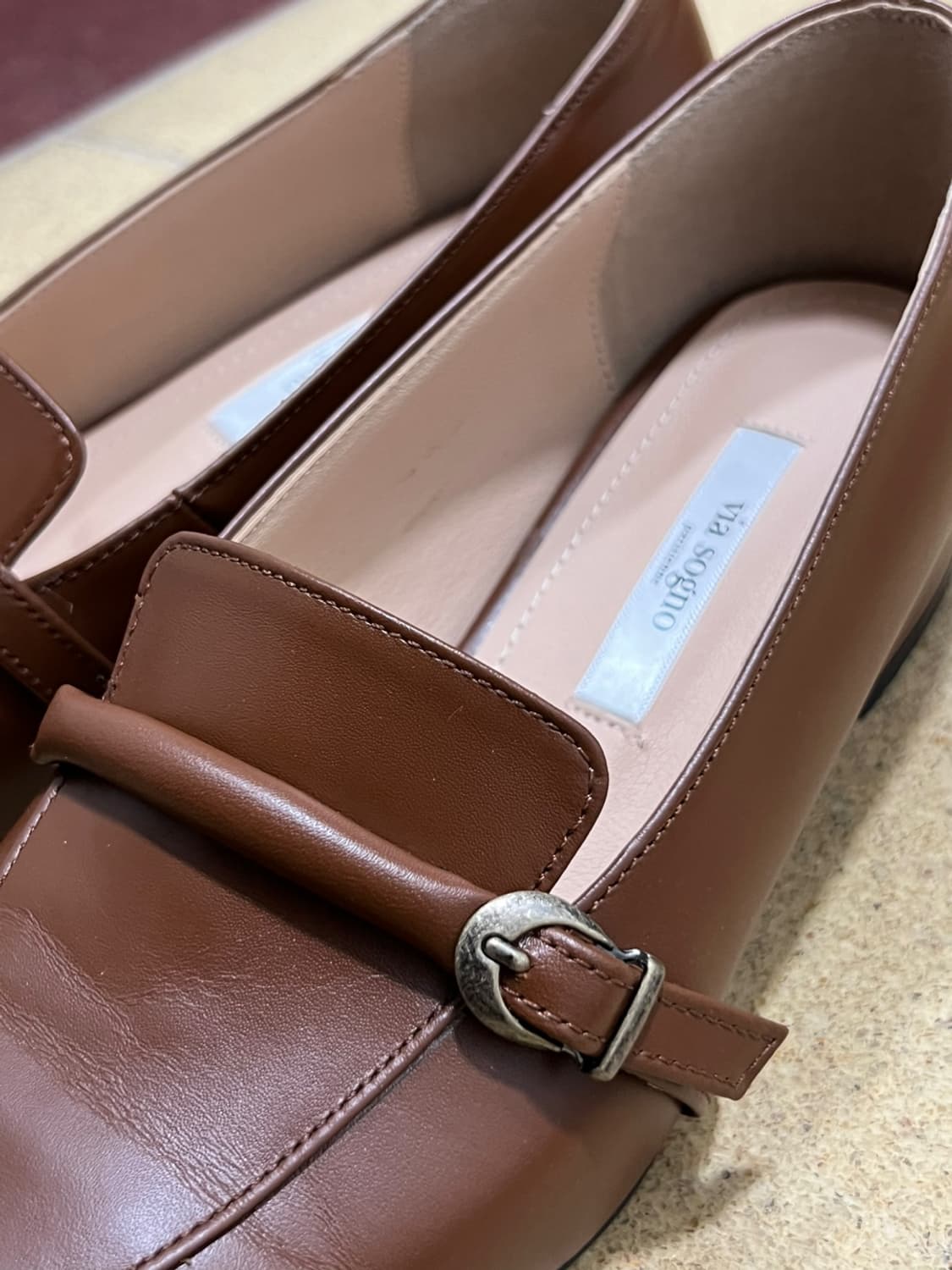 브라운 소가죽 로퍼 갈색 235 비아소뇨 리비아 구두 단화 3cm 키높이 상품이미지6