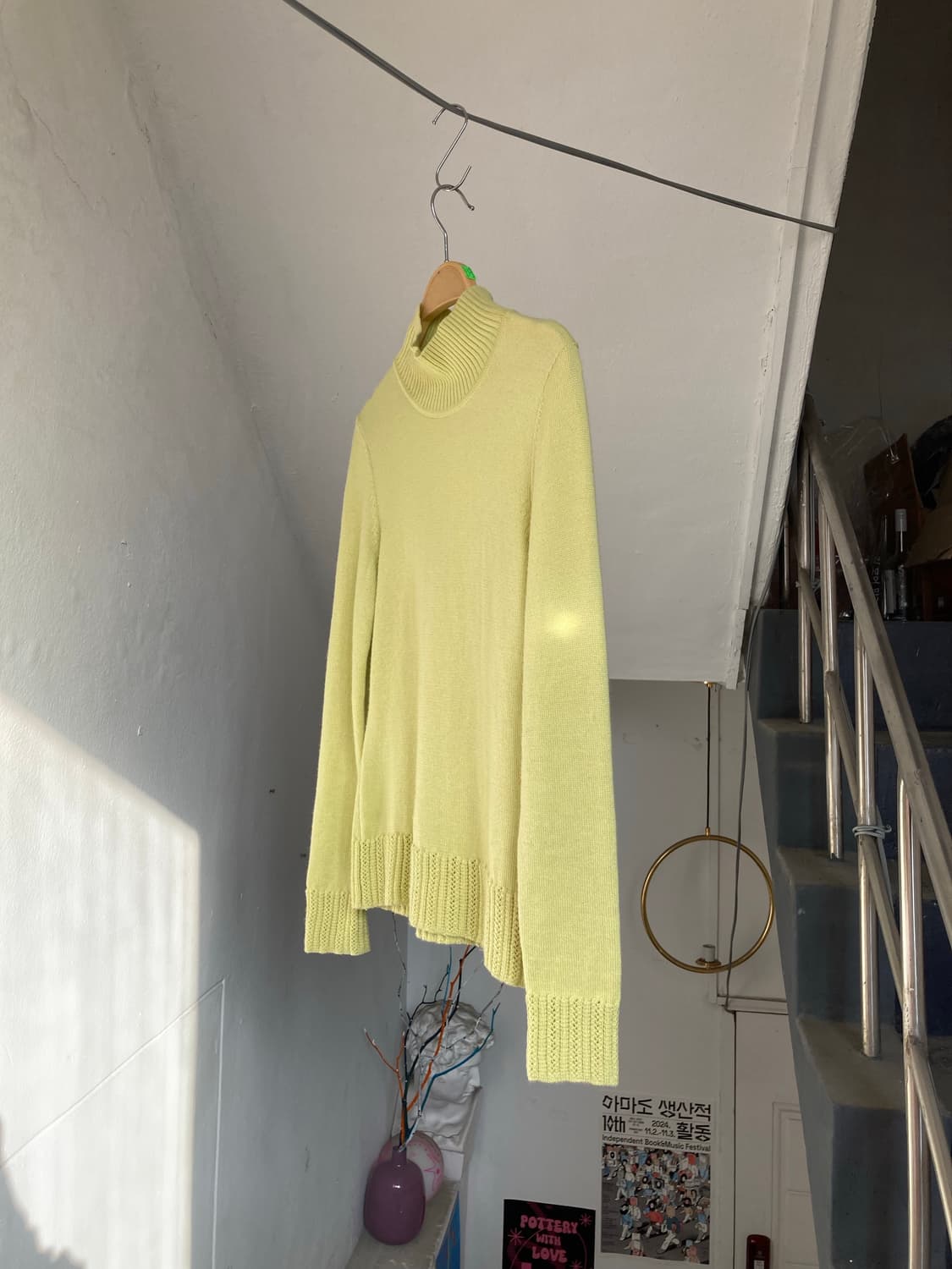 빈티지 연두 폴라넥 니트 상품이미지4