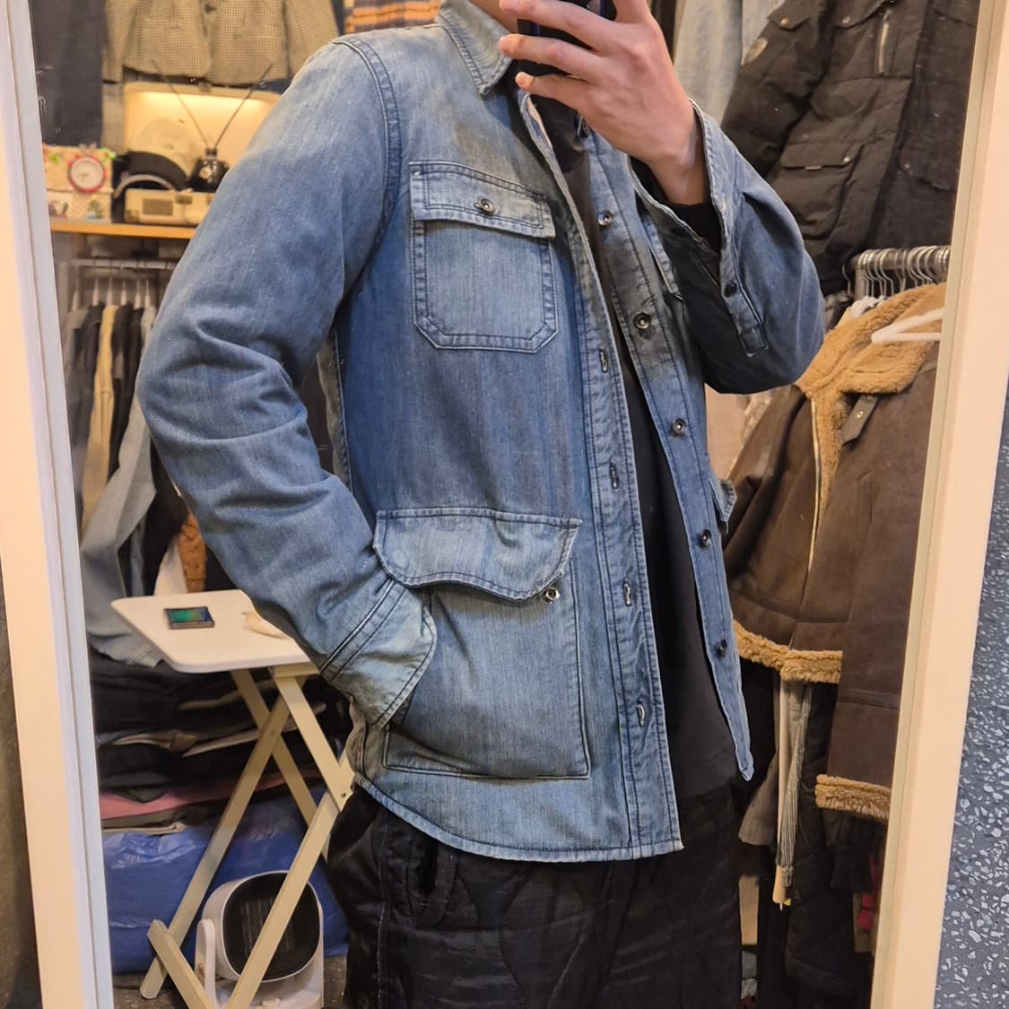 실사이즈-100(착샷잇음) 빈폴 워싱 데님 워크자켓  상품이미지4