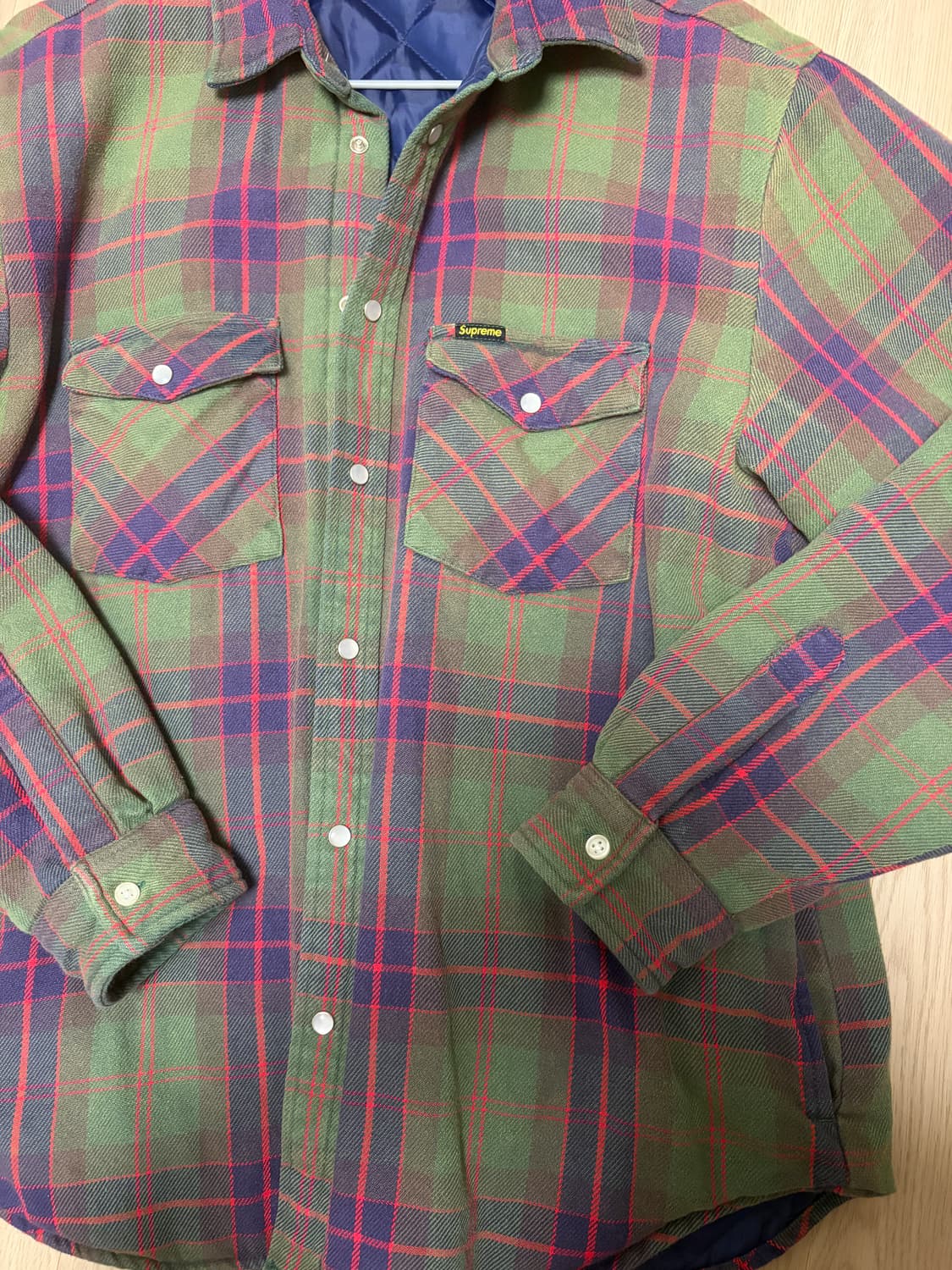슈프림 퀼티드 플란넬 스냅셔츠 그린m 24ss 상품이미지3