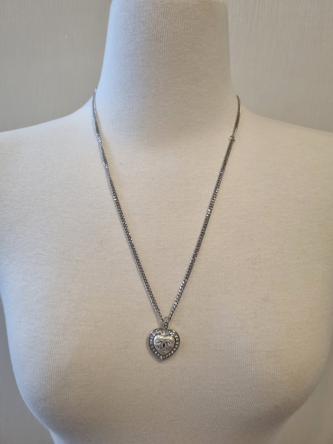 샤넬 진주 큐빅하트 체인목걸이 은장 업사이클링 상품이미지8