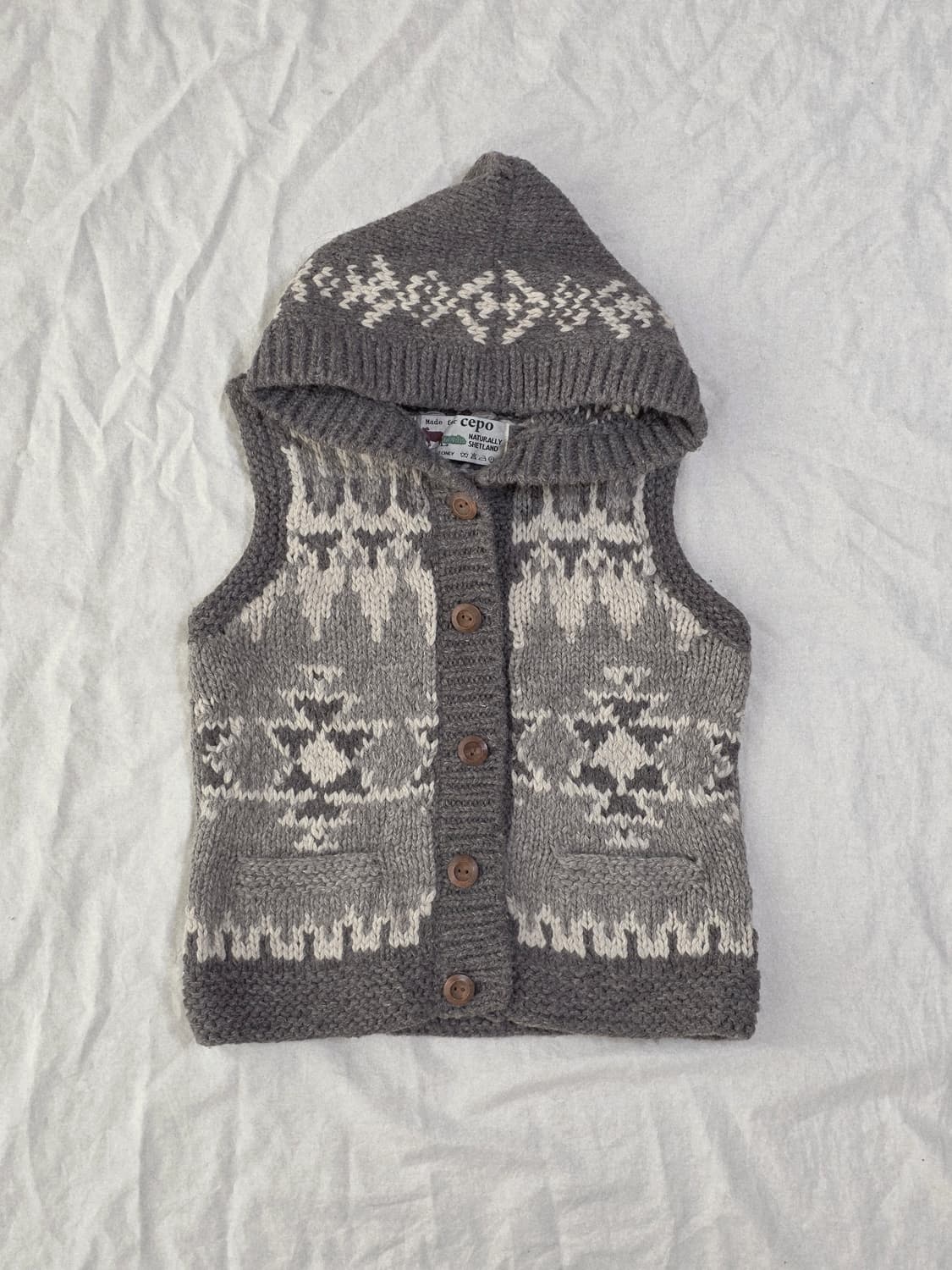 모리걸 노르딕 후드 니트 조끼 베스트 일본빈티지 상품이미지1