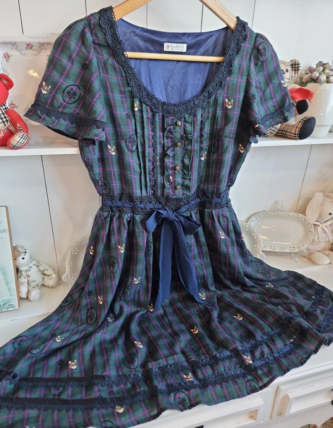 액시즈 팜 체크 리본 반팔 원피스 상품이미지4