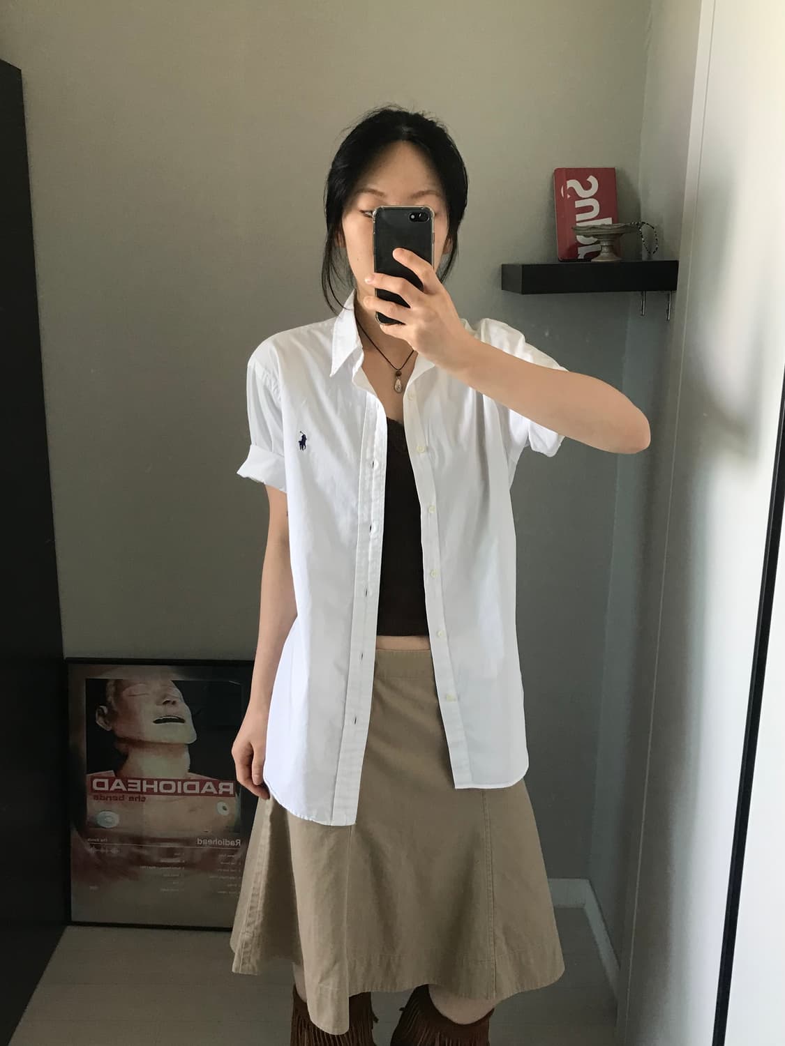 폴로 랄프로렌 포니로고 슬림핏 화이트 반팔 셔츠 상품이미지1