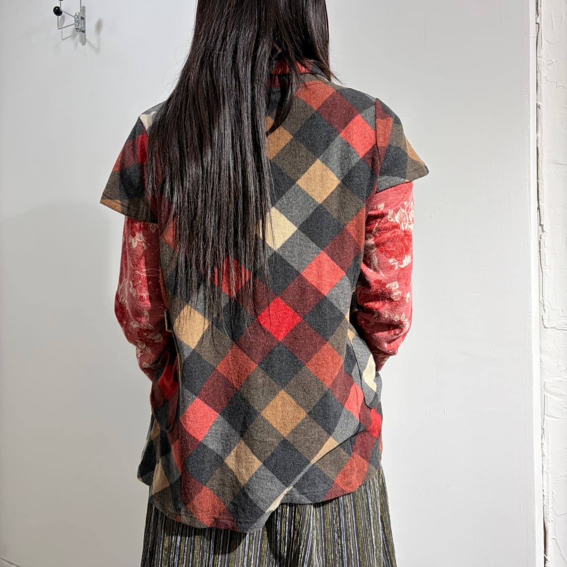 Pursuit De Ideal 단추 체크 레이어드 모리룩 반팔 니트 상품이미지4