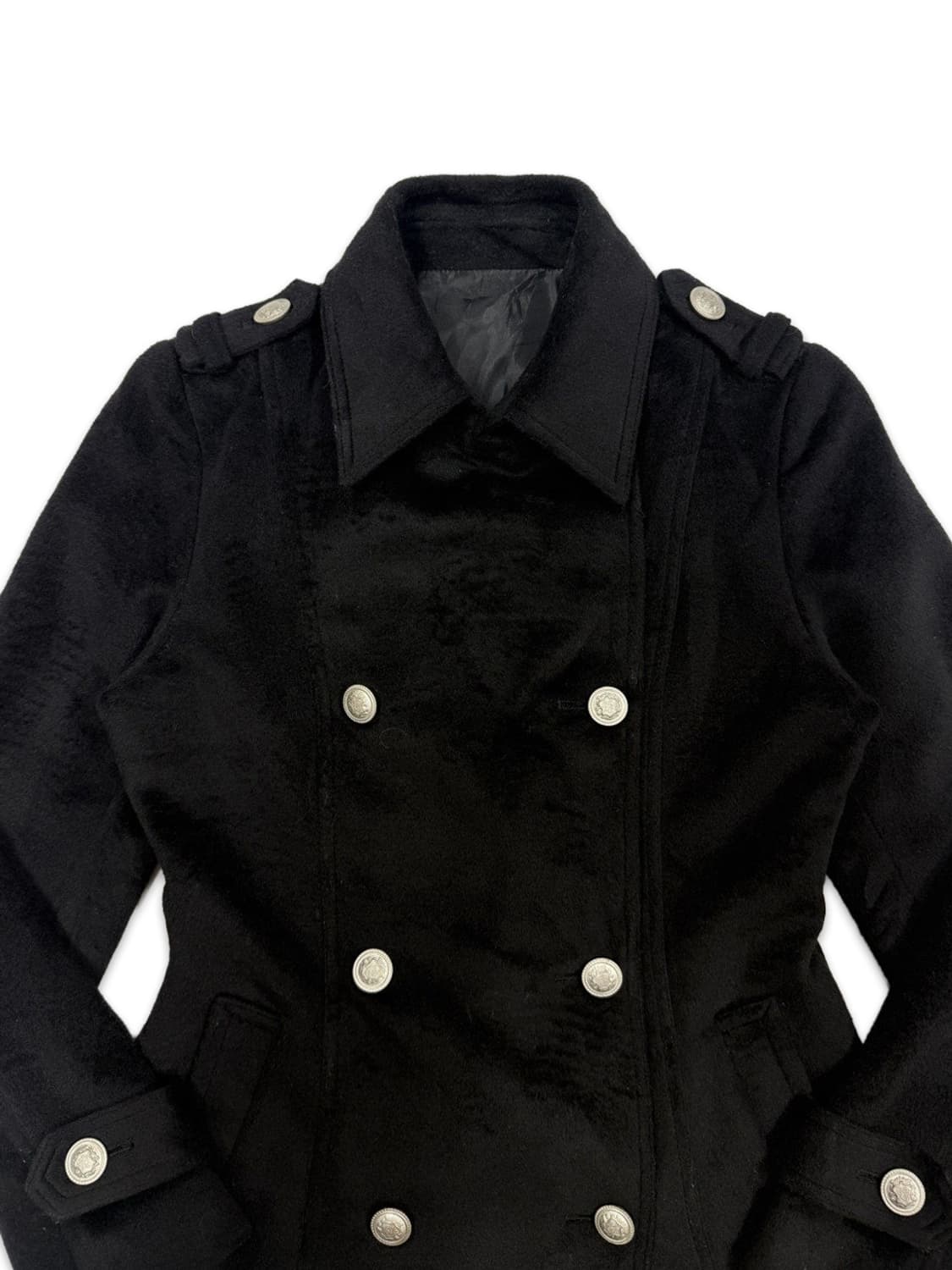 빈티지 ARIES 블랙 라인 슬림 하프 더블 코트 상품이미지3