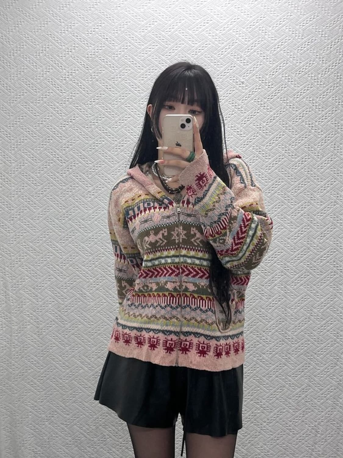 오일릴리 모리 코지 노르딕 딸기우유 니트 후드 가디건 105 C09415 상품이미지2