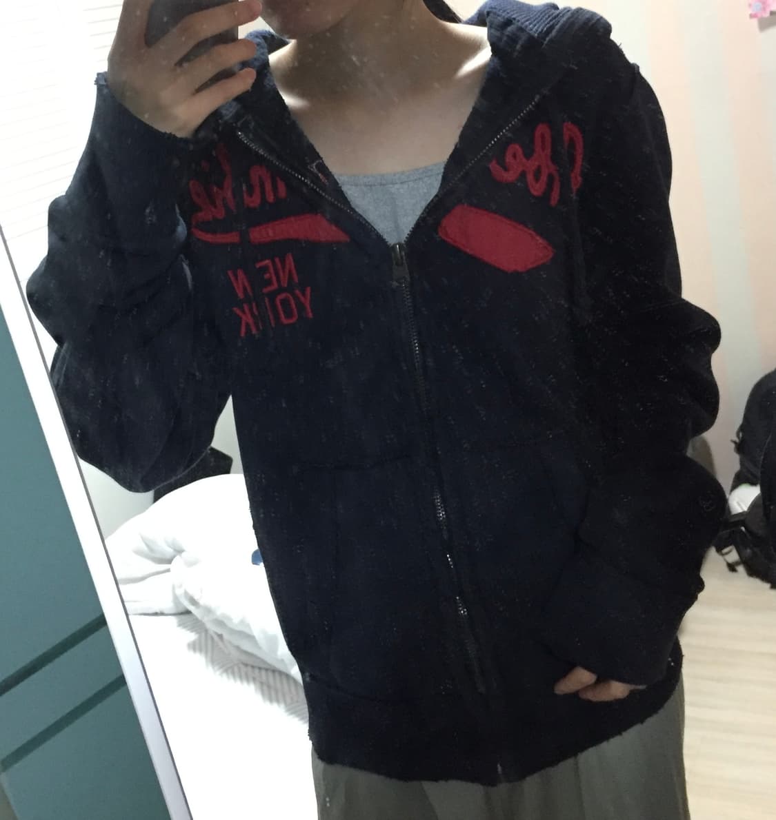 아베크롬비 머슬핏 데미지 후드집업 네이비 상품이미지1