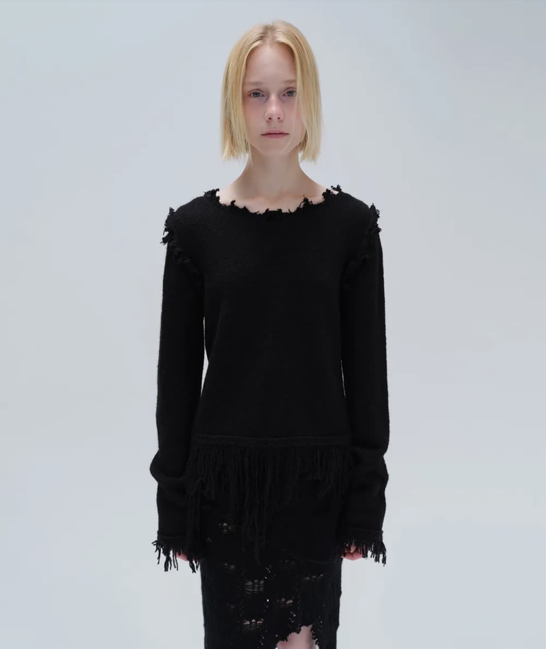 (구해요!!!) 다이애그널 FRINGE DAMAGE KNIT (black 상품이미지1