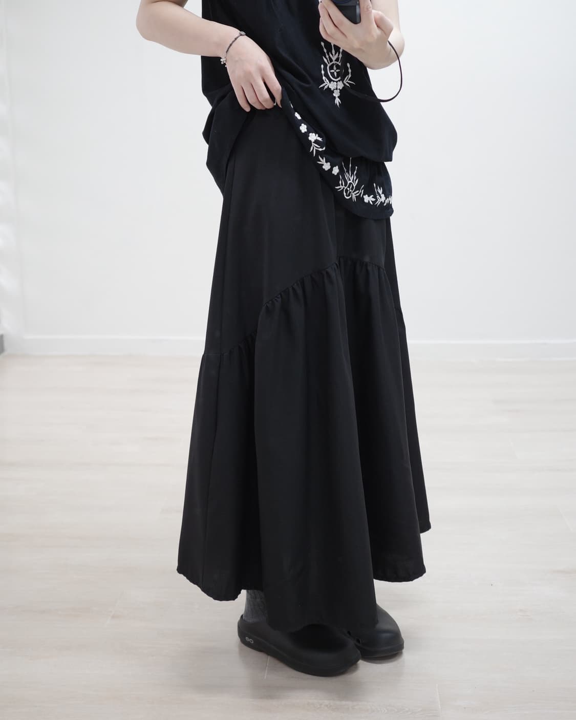 Black shirring skirt 상품이미지2