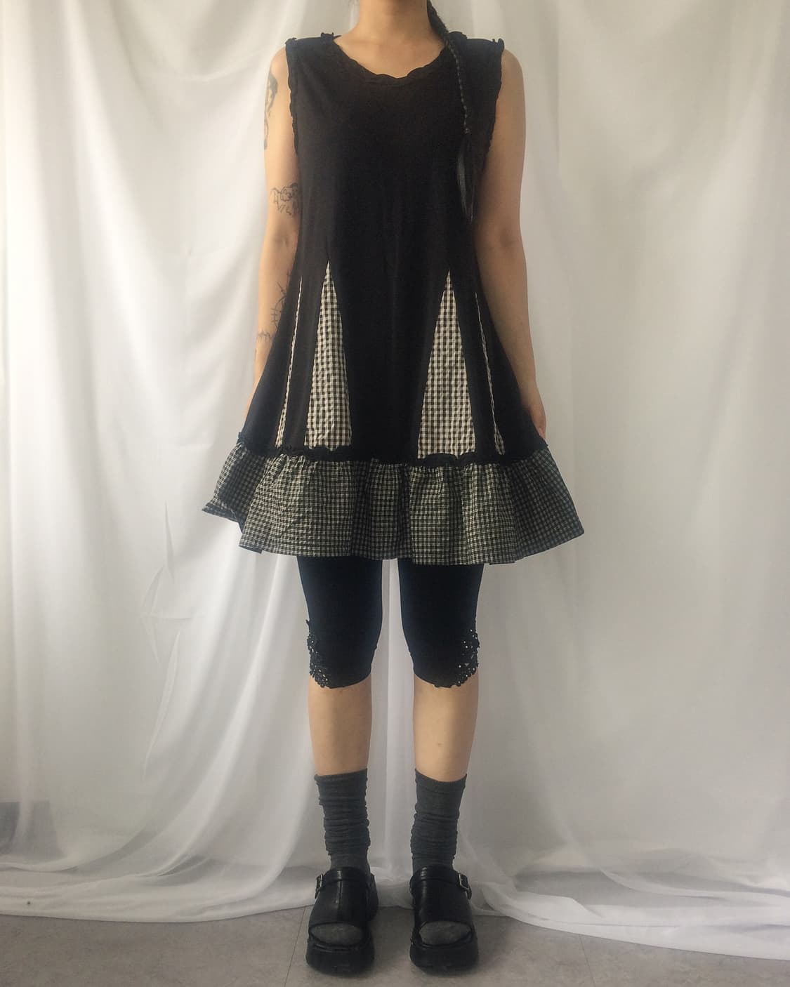 Check pattern mixed sleeveless onepiece 상품이미지6