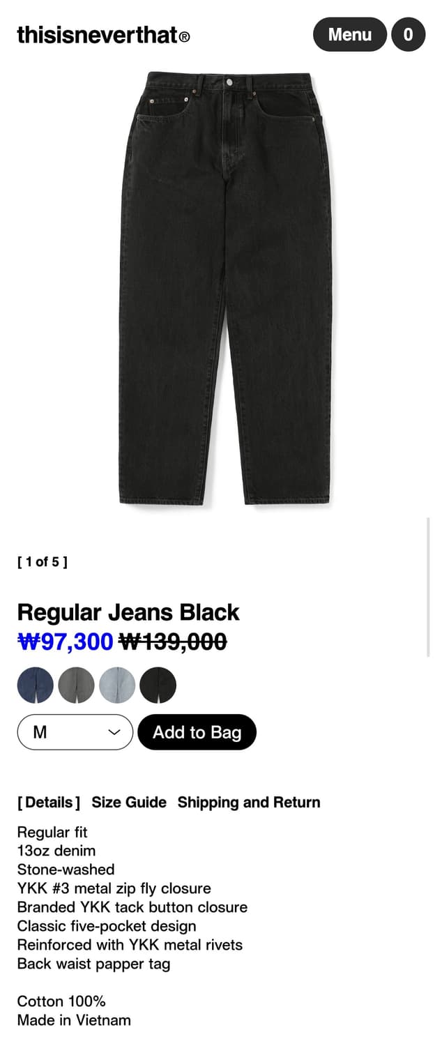 디스이즈네버댓 Regular Jeana Black M (미개봉 새제품) 상품이미지3