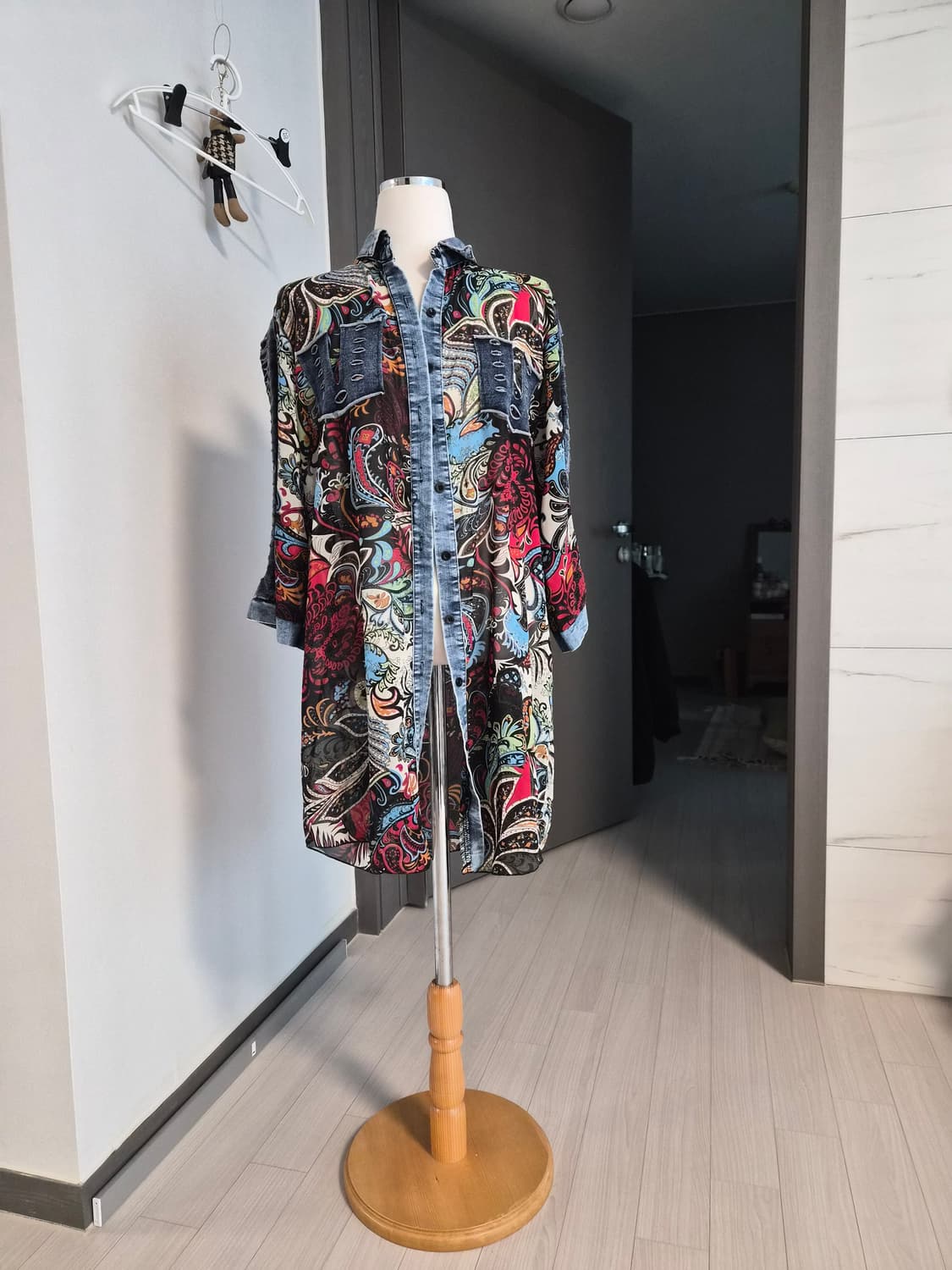 에스닉 페이즐리 데님 믹스 롱 셔츠 원피스 상품이미지2