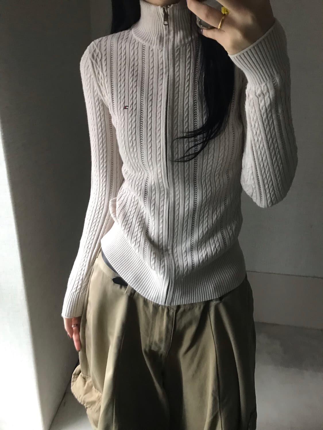 타미힐피거 오트밀 딱붙핏 니트집업 상품이미지2