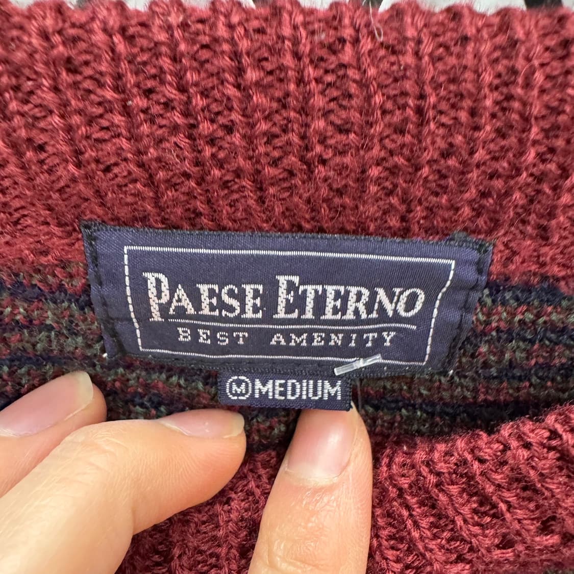 USA VTG 자가드 패턴 패치워크 에스닉 디테일 울 니트 스웨터 상품이미지5