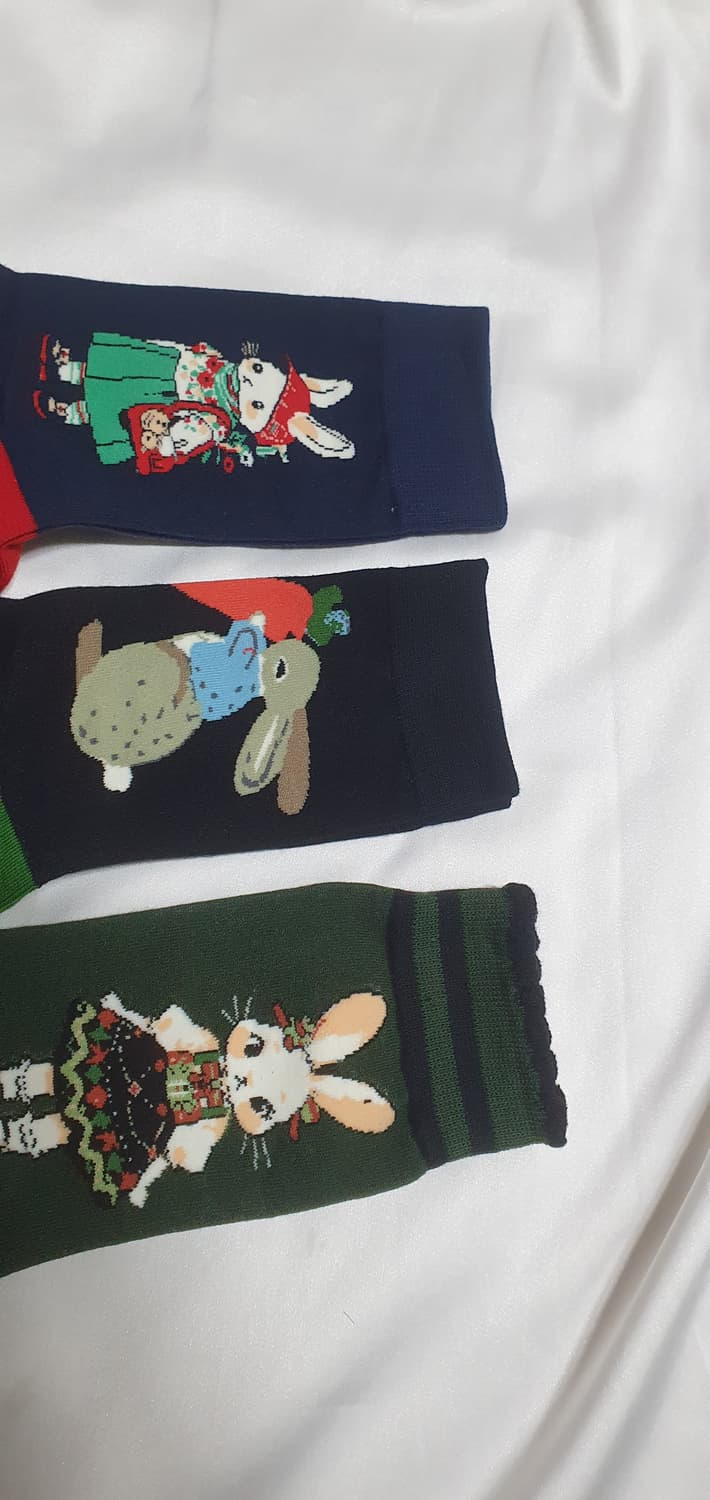 그린 블루 토끼 꽃 당근 체크 스트라이프 양말 상품이미지4