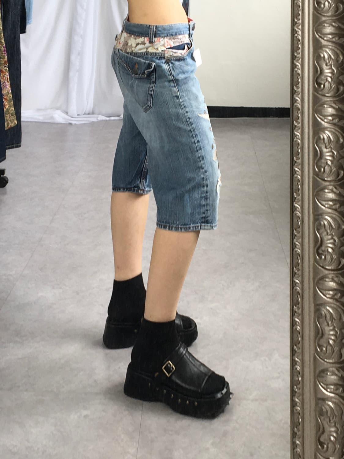 Oriental needle work denim half pants 상품이미지9
