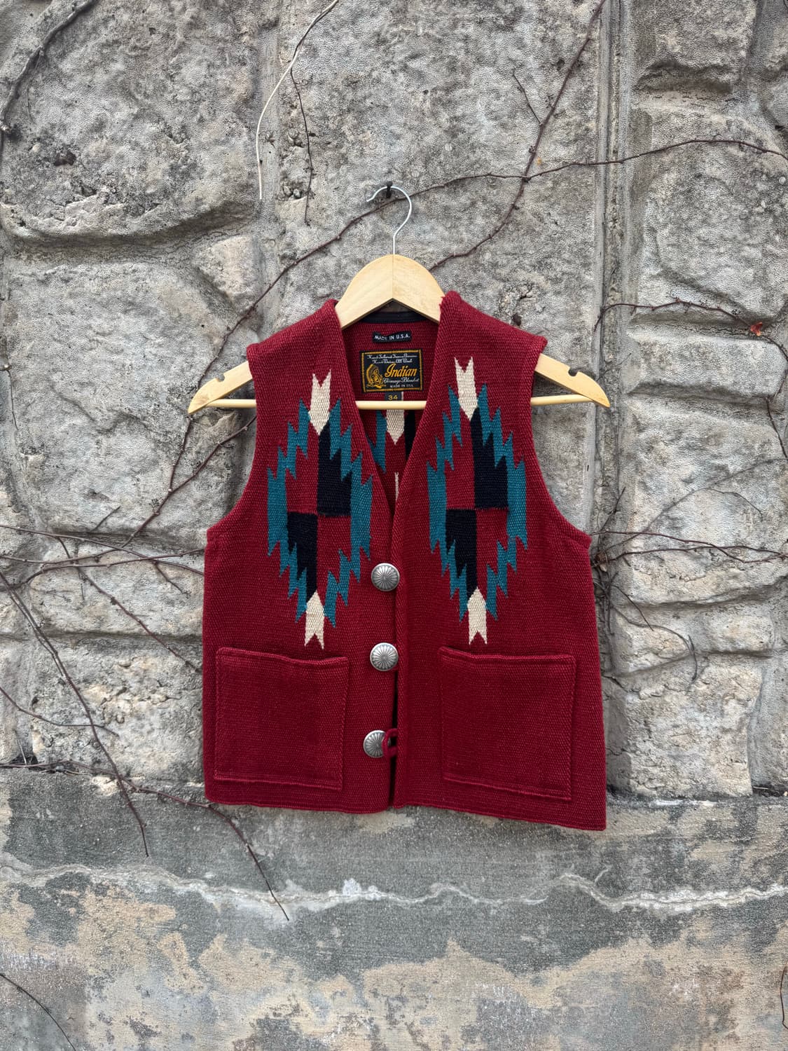 인디언 모터사이클 빈티지 핸드 우븐 울 오르테가 치마요 베스트 조끼 34 상품이미지1