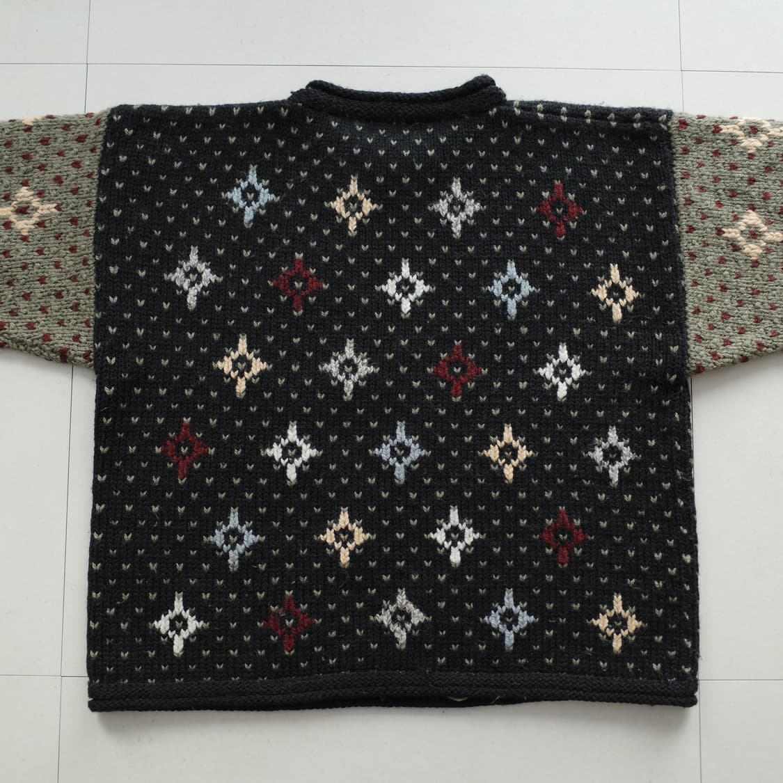 80s 엘엘빈 L사이즈 핸드니트 북유럽 패턴 울 스웨터 버드아이 상품이미지6