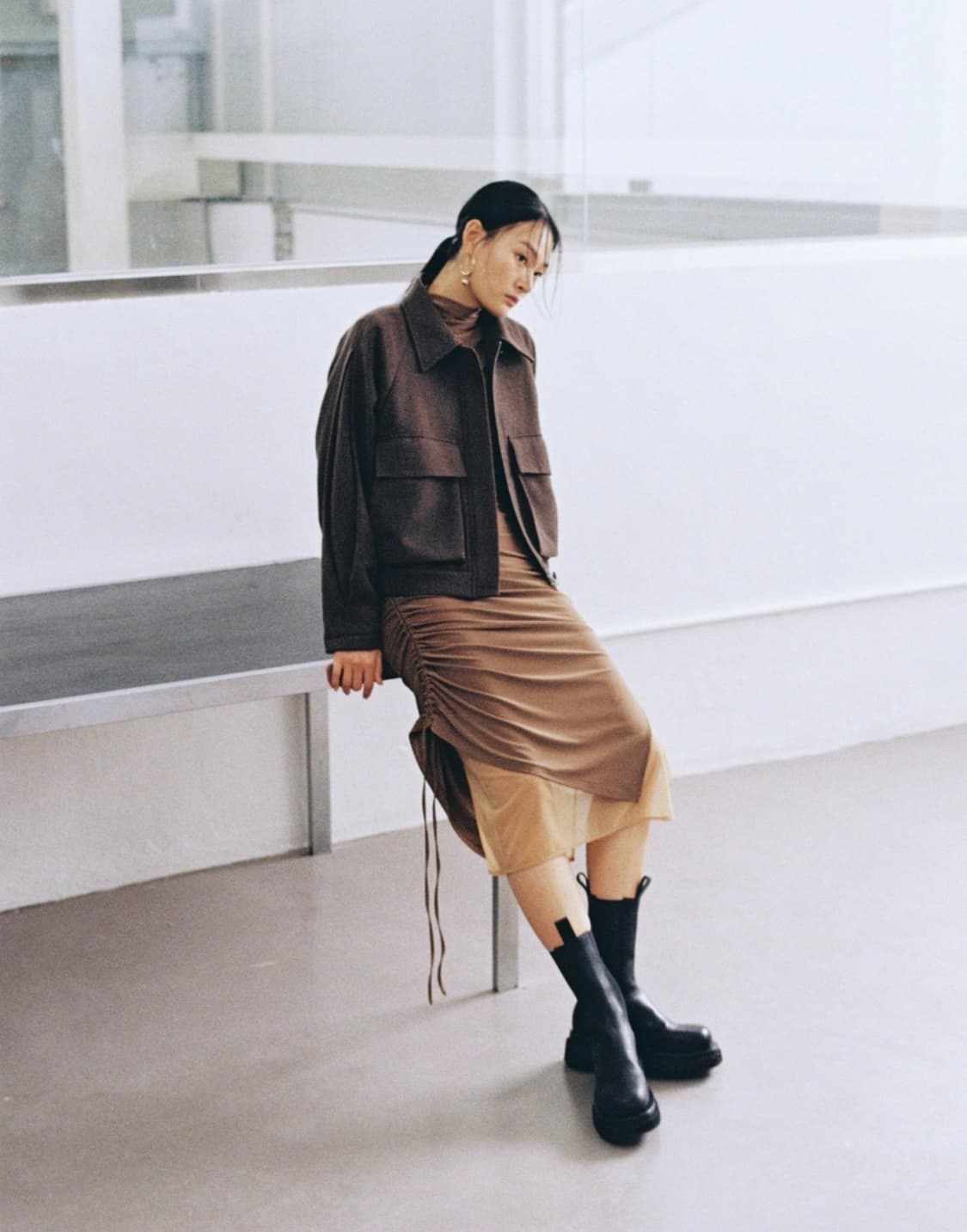 인사일런스 퍼프 슬리브 울 블렌드 블루종 S cocoa brown 상품이미지2