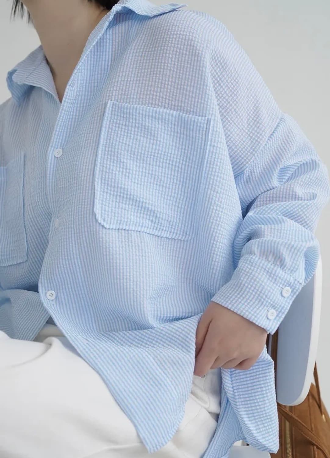 블루팝스 시어서커 루즈셔츠 블루 상품이미지2