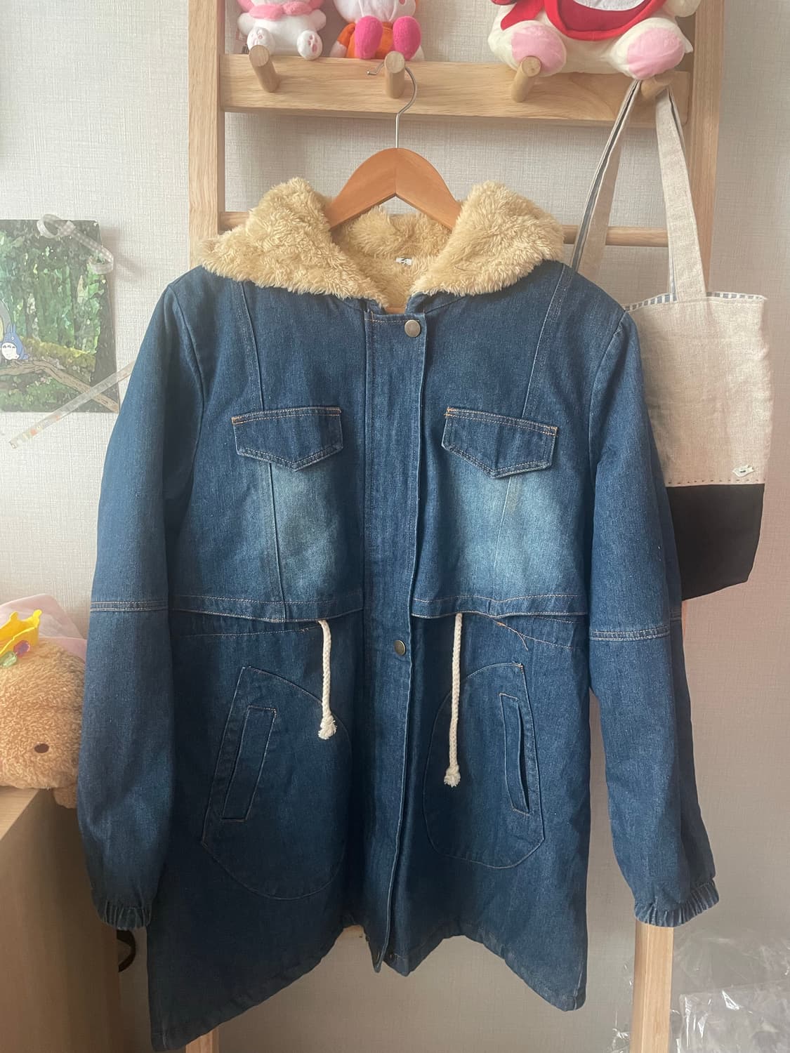 모리걸 빈티지 데님 양털 후드 자켓 💙💛 상품이미지2