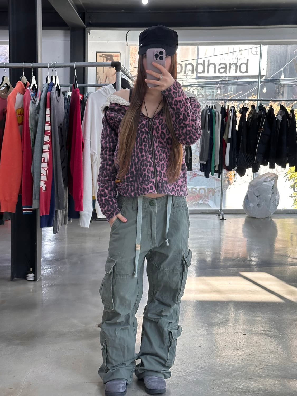 히스테릭글래머 핑크레오파드 보아털 후드자켓 상품이미지2