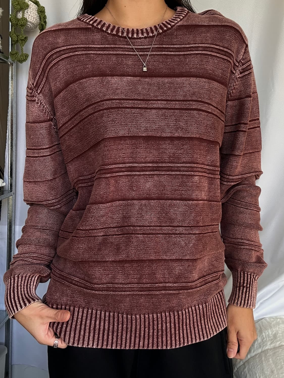 빈티지 버건디 코튼 라운드 니트 상품이미지1