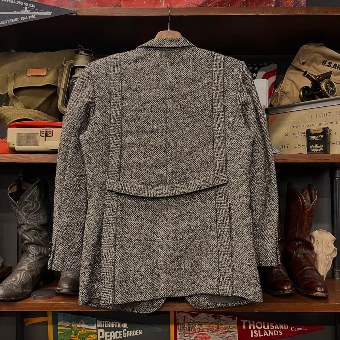 90s 랑방 헤링본 체크 패턴 울 테일러드 블레이져 명품 정장 N000 상품이미지2