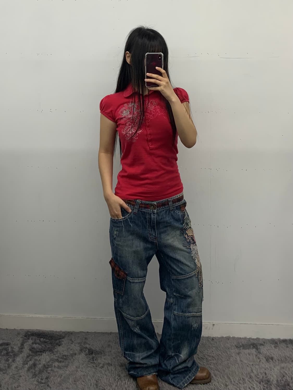 Guess jeans y2k 딱붙 카라 반팔티 상품이미지4