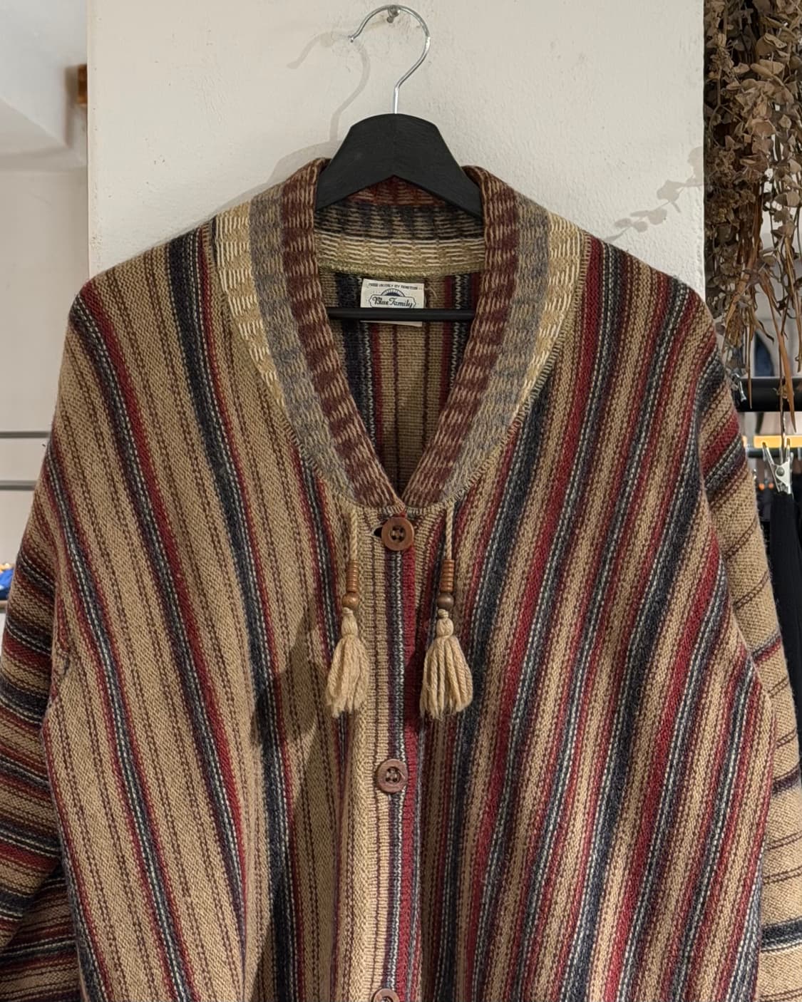 베네통 블루패밀리 베이지 울 멕시칸 바하 쇼울 카라 태슬 가디건 상품이미지3