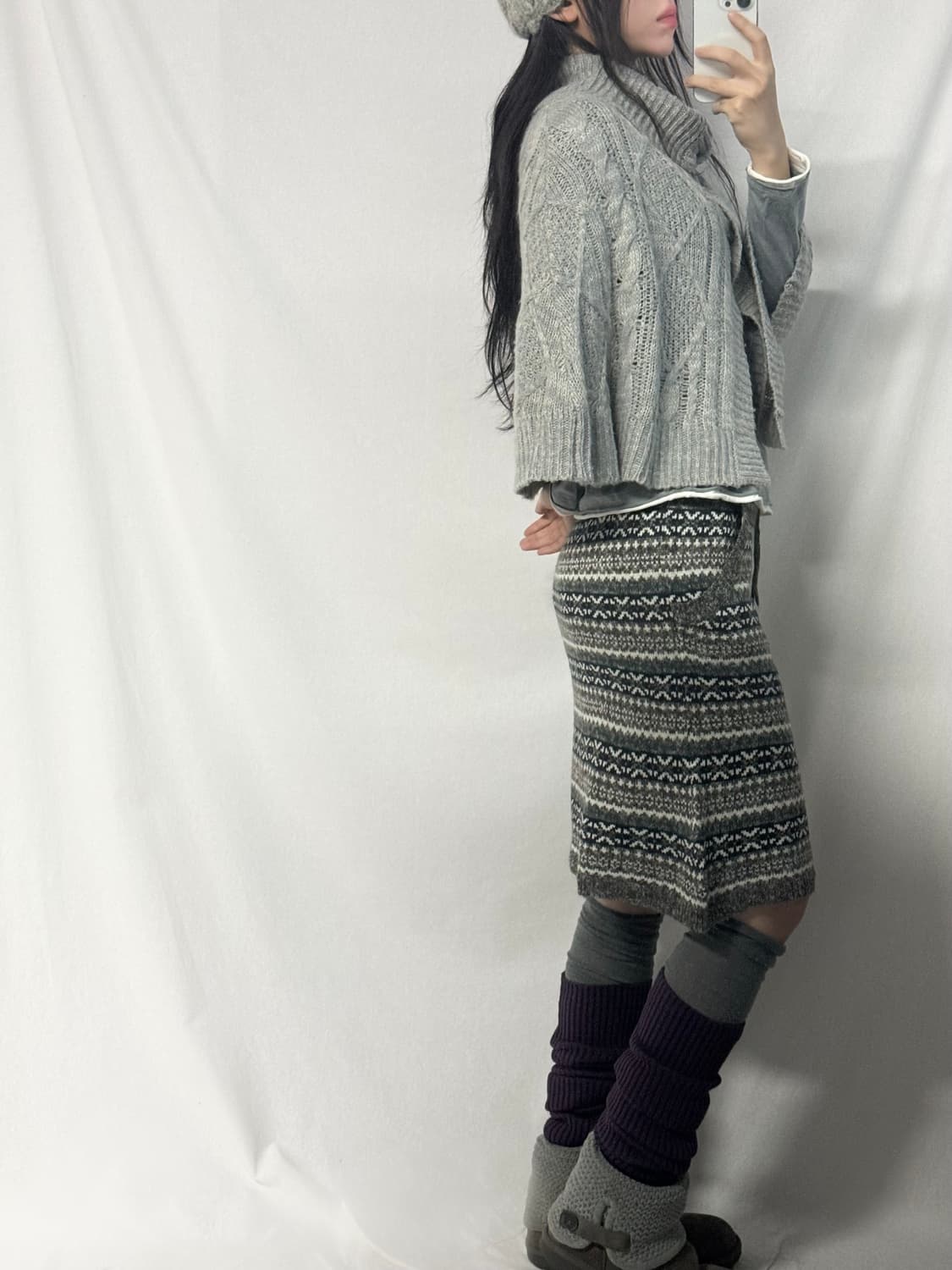 폴딩 넥 버튼 니트 케이프 상품이미지9