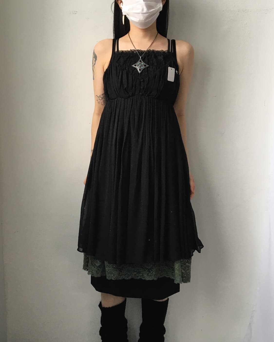 Shirring lace trimming sleeveless onepei 상품이미지8