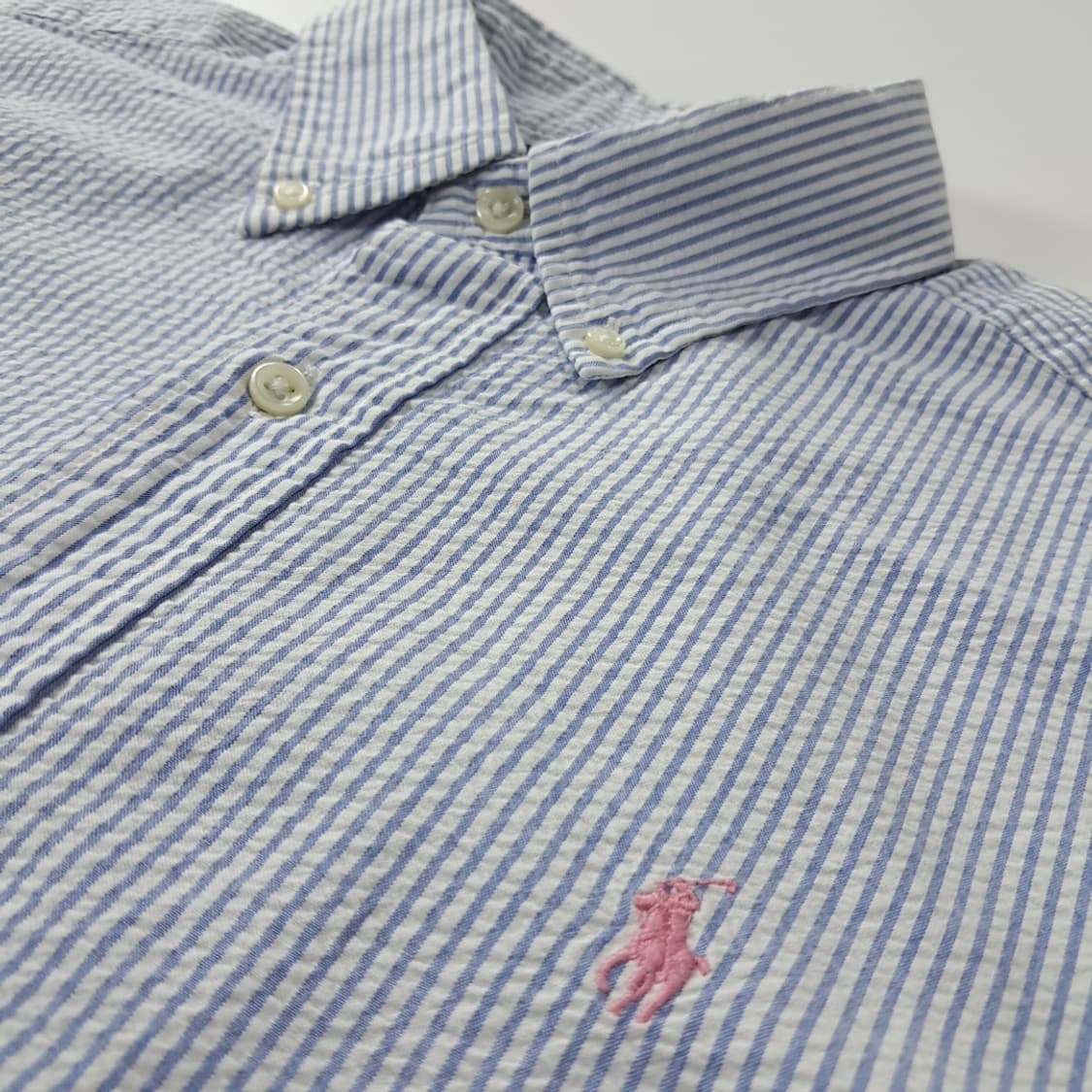 CK256 M 폴로 90s 시어서커 클래식블루 스트라이프 반팔 셔츠 남 상품이미지4