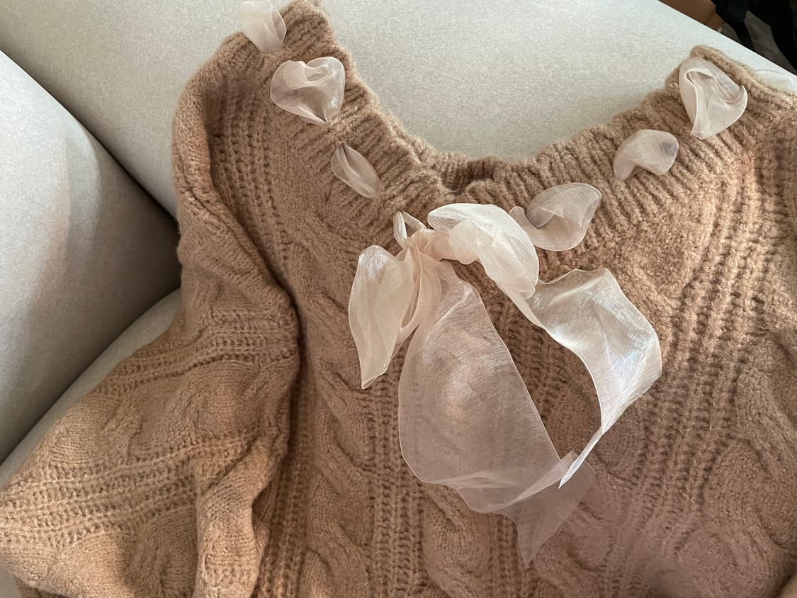 리즈리사 라떼갸루 폭닥 쉬폰 리본 니트 상품이미지3