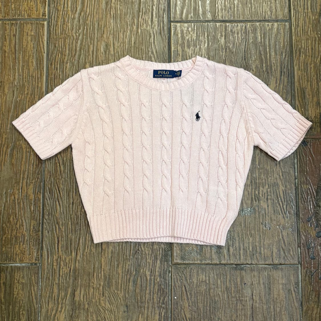 [HI] Polo 폴로 케이블 반팔 니트 연핑크 상품이미지1