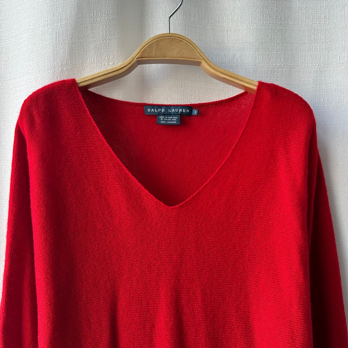 랄프로렌 100% 캐시미어 브이넥 니트 스웨터 레드 S 상품이미지2
