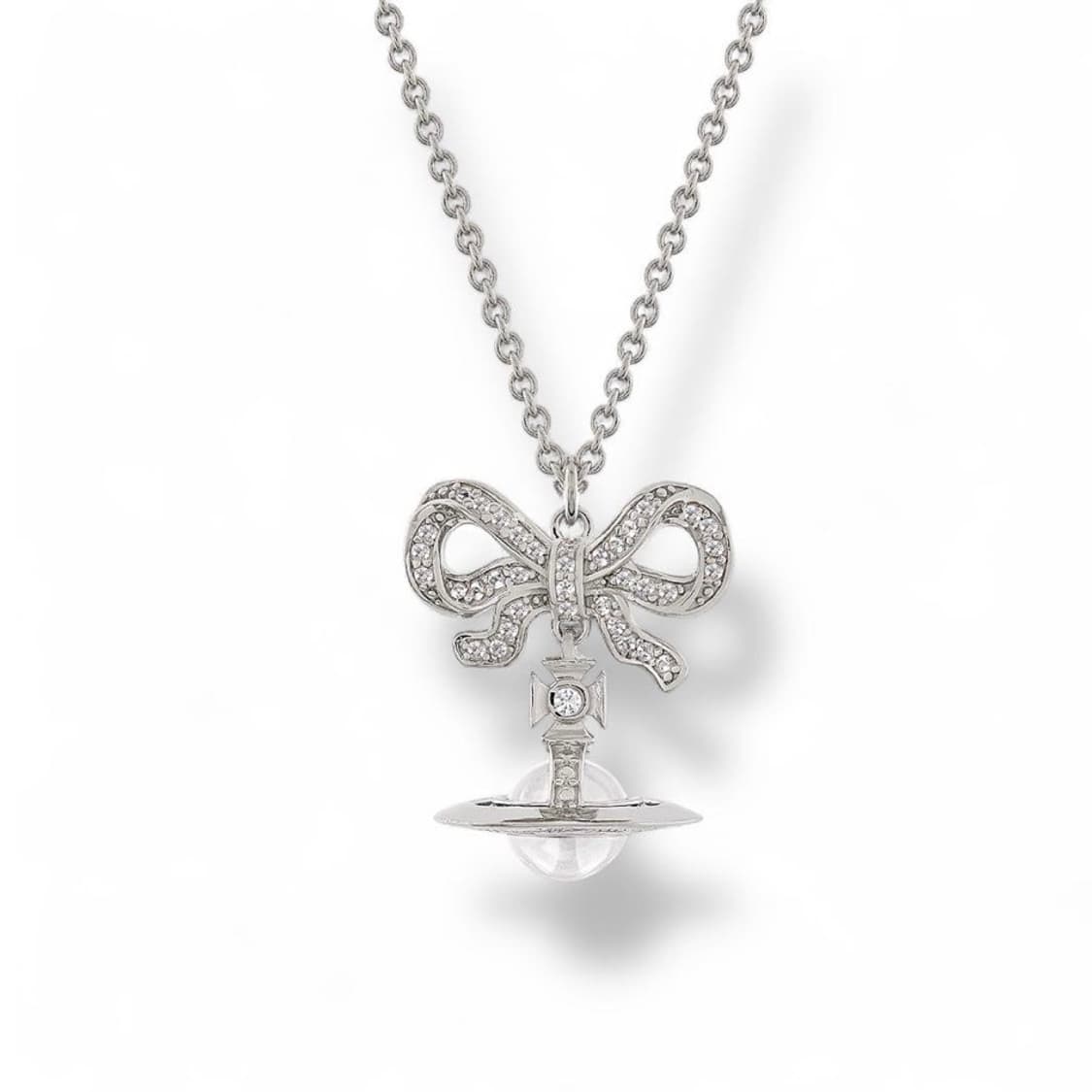 비비안웨스트우드 화이트 크리스탈 리본 3d orb팬던트 목걸이(새상품) 상품이미지1